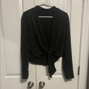 Black Embellished Tie-Front Blouse